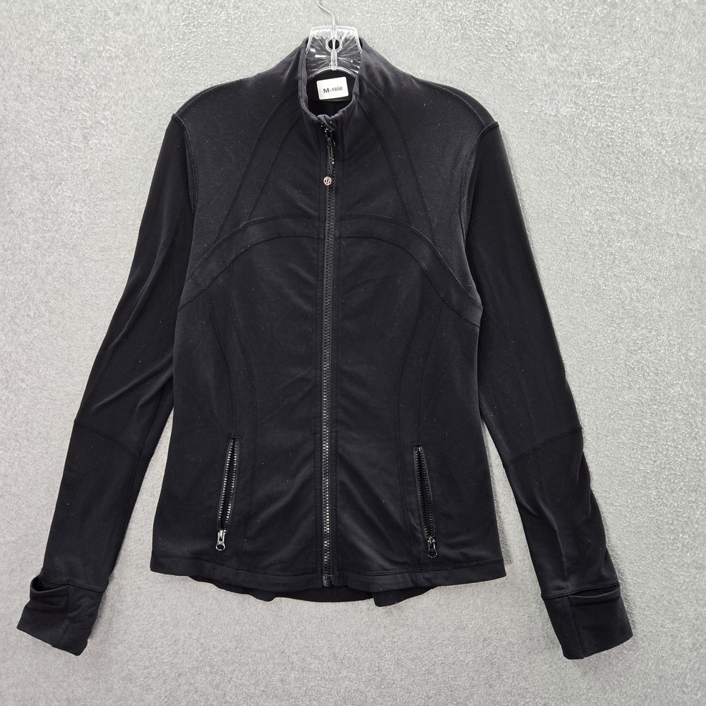 Lululemon Women Jacket 10 Black Defined Full Zip Activewear Logo Zipper